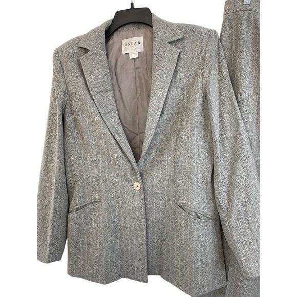 70s VTG Sz 12 Oscar De La Renta Pant Suit Wool Flannel Chalkstripe Wide Leg 6722 - Picture 3 of 14